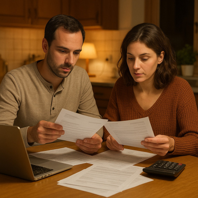 Couple préparant un dossier de crédit pour respecter le taux d'usure