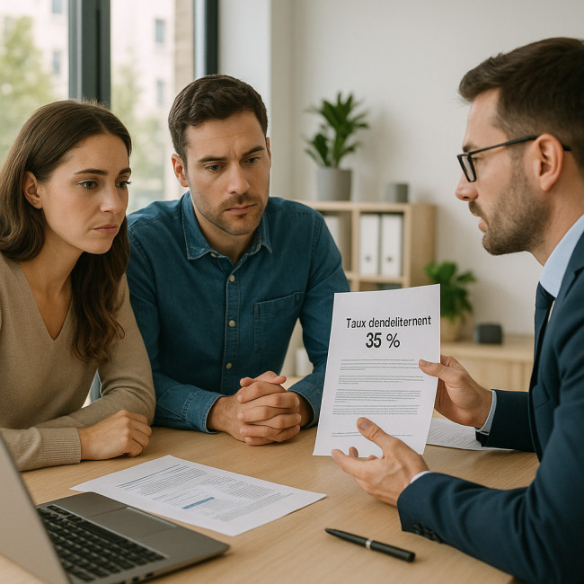 couple discute taux 35 % avec conseiller