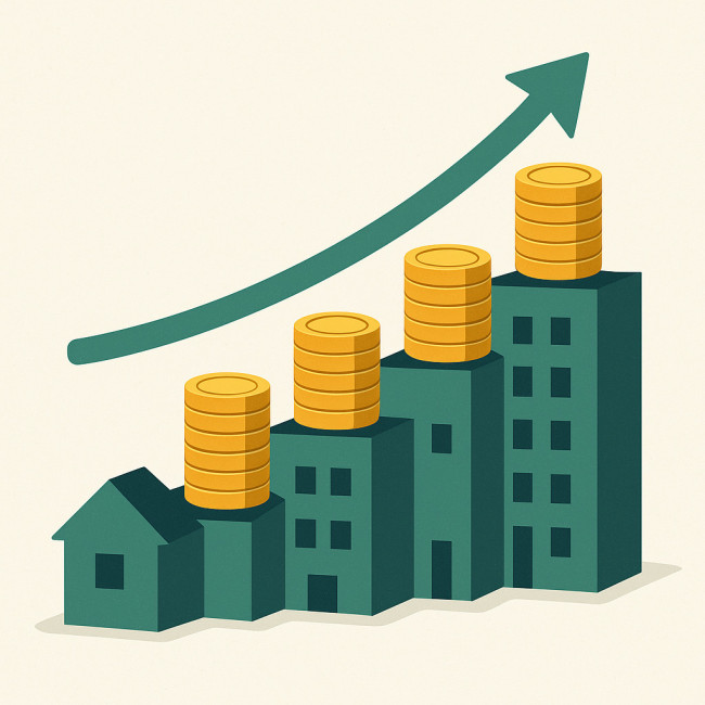 Graphique illustrant la croissance d'un patrimoine immobilier