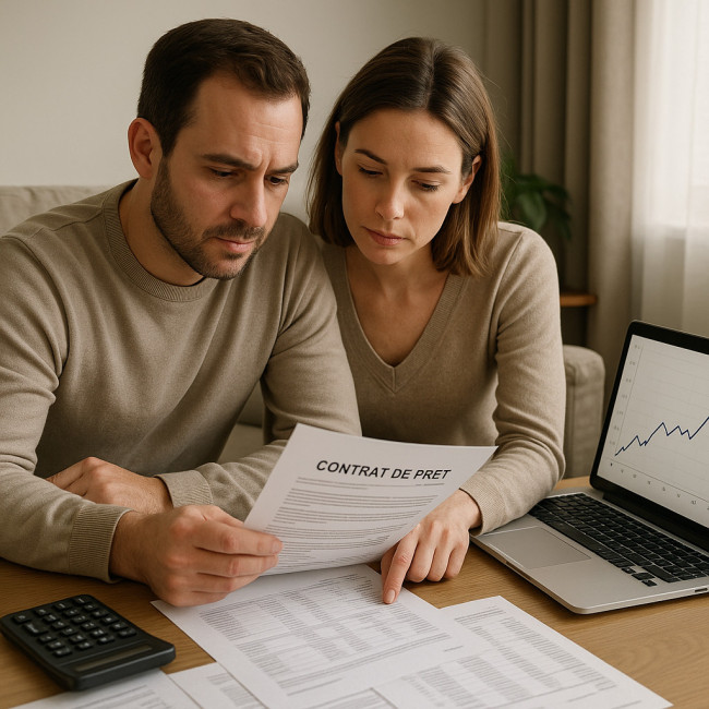 Couple examinant un dossier de renégociation de prêt immobilier